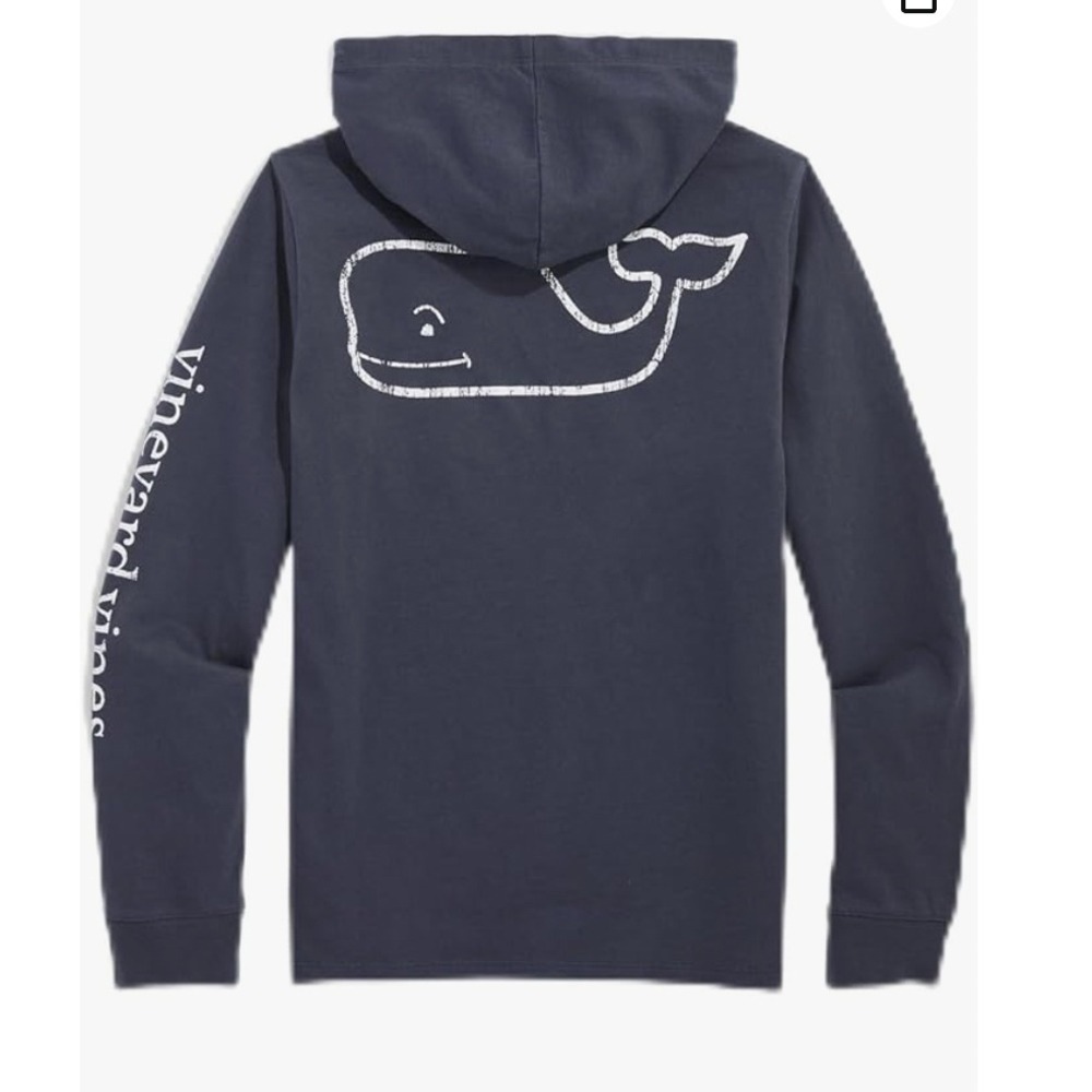 Vineyard Vines Kids XL 18 Navy Blue Whale Logo Long Sleeve Hooded T-Shirt Hoodie
